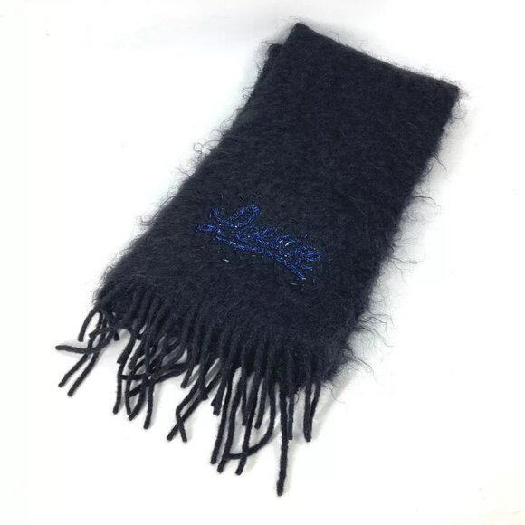 LOEWE Beaded embroidery logo fringe Scarf mohair / wool Black - Picture 2 of 9